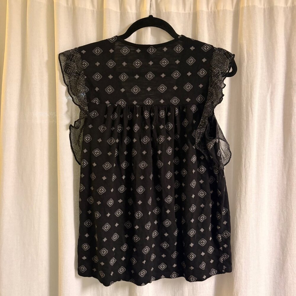 Lucky Brand Black and White Printed Ruffle Tank Top - Picture 2 of 7